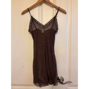 Jolie Intimates Brown Sheer Mesh Chemise Lace Trim Y2K Nightgown Womens Medium
